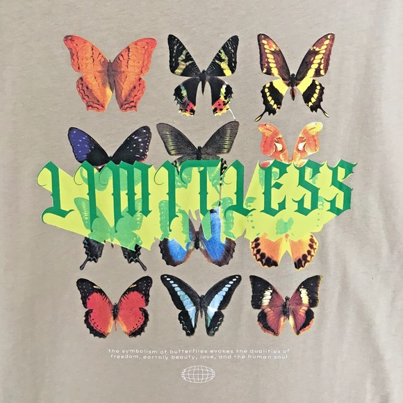 NEW 12 Butterfly Species "Limitless" T Shirt Size 2XL Sand Beige Shortsleeve NWT - Picture 2 of 9